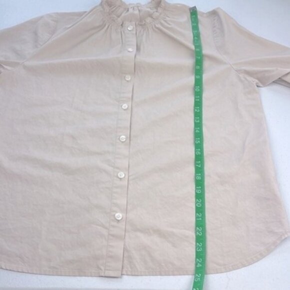 Thakoon Ruffle Blouse Cotton High Collar Long Sleeves Tan/Cream Button Front M - Picture 12 of 13